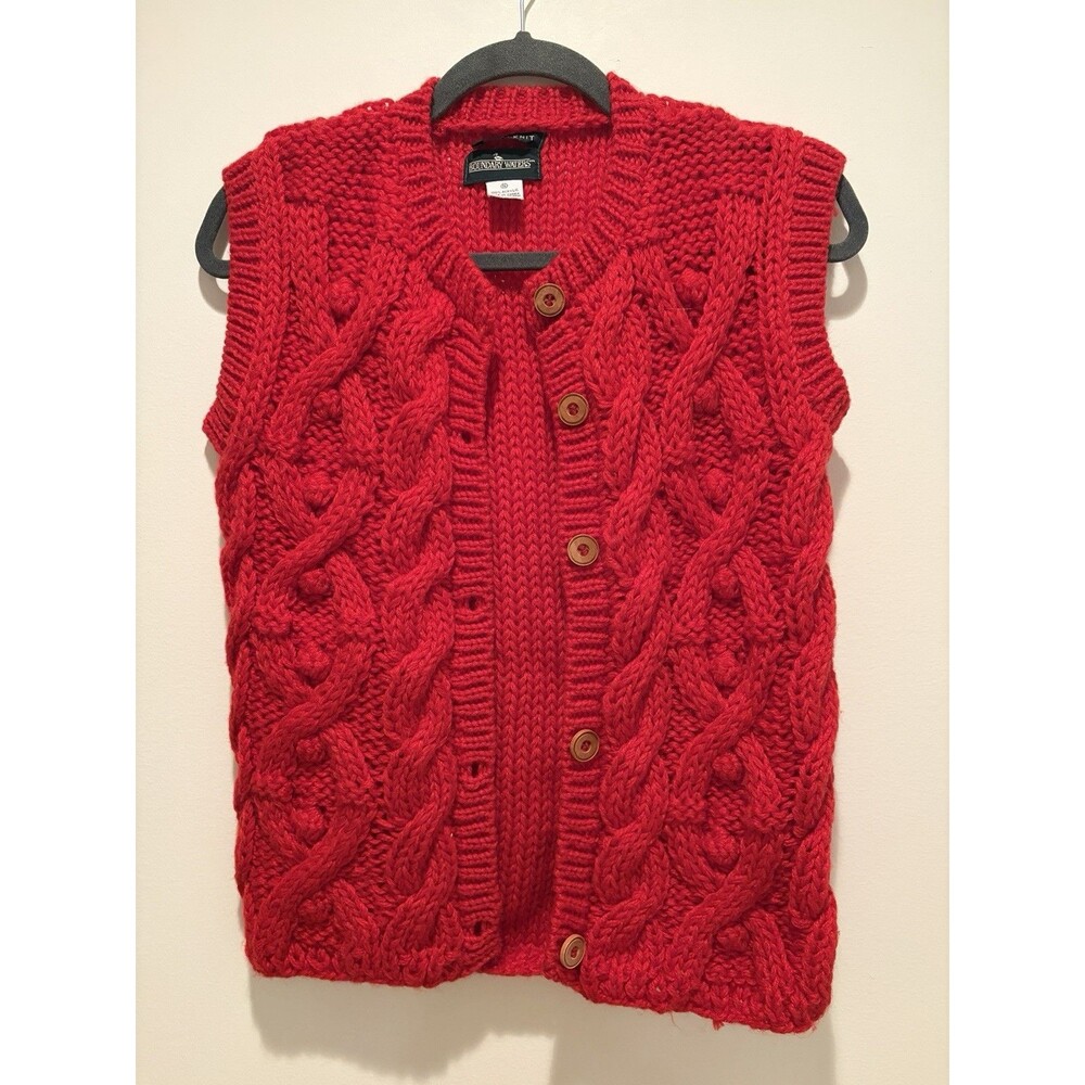 Vtg Hand Knit Boundary Waters Sweater Vest Womens Size S Red Button Front